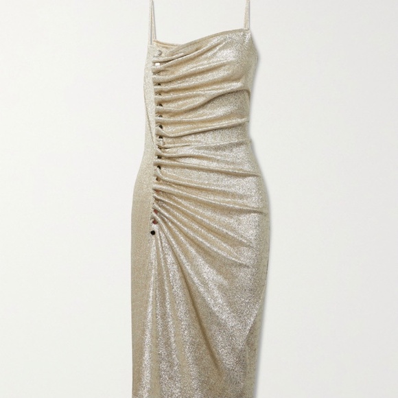 Paco Rabanne Metallic Ruched Asymmetrical Lurex Dress US4 NWT - Picture 12 of 13